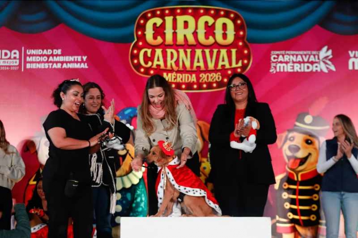 Circo Carnaval de Mérida 2026 celebra el bienestar animal con la coronación de los Reyes Caninos.