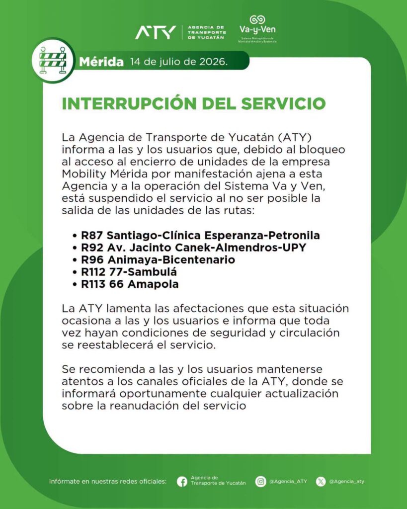 Bloqueos por apagones de la CFE paralizan servicios y suspenden rutas del Va y Ven en Mérida