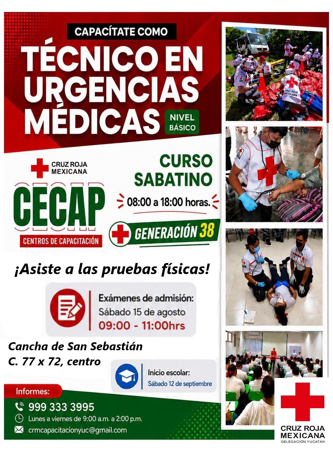 Cruz Roja convoca a nuevos paramédicos; pruebas físicas este sábado en Mérida