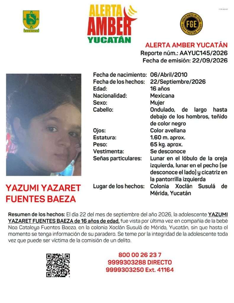Desaparece adolescente con bebé de tres meses en Mérida