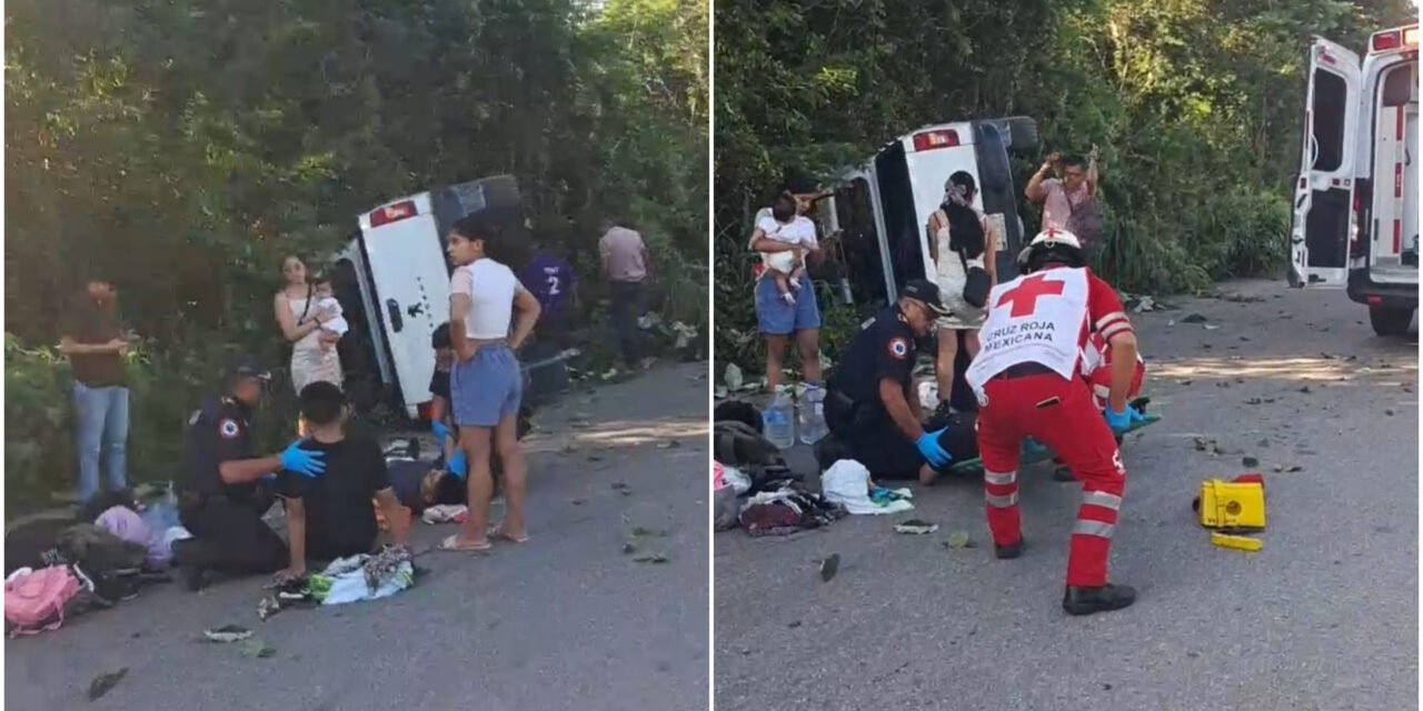 Familia de Guerrero sufre volcadura en el periférico de Valladolid; hay cuatro lesionados
