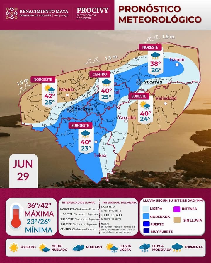 Ingreso de humedad mantendrá lluvias y calor en Yucatán este lunes
